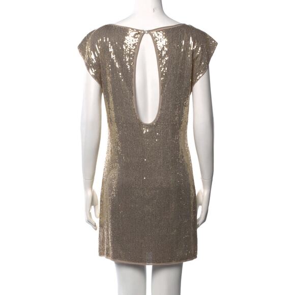 Alice + Olivia Gold Sequin Shift Dress Size M Back Keyhole. - Picture 2 of 12